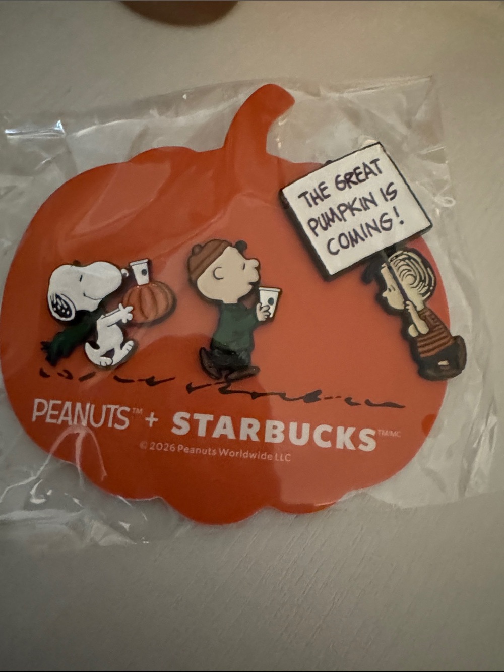 Starbucks Peanuts Orange Pumpkin Magnet with Snoopy and Friends